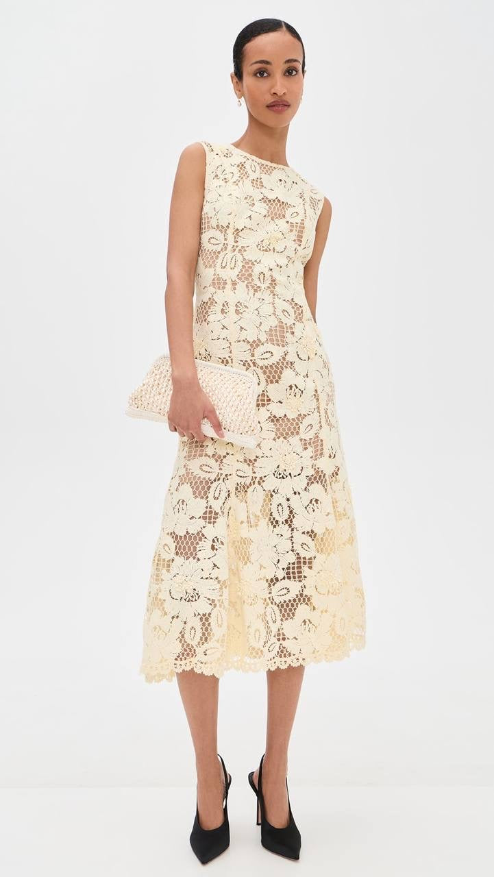 SP Yellow Crochet Lace Midi Dress