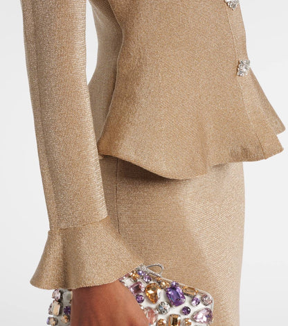 SP Gold Crystal Trim Peplim Midi Dress