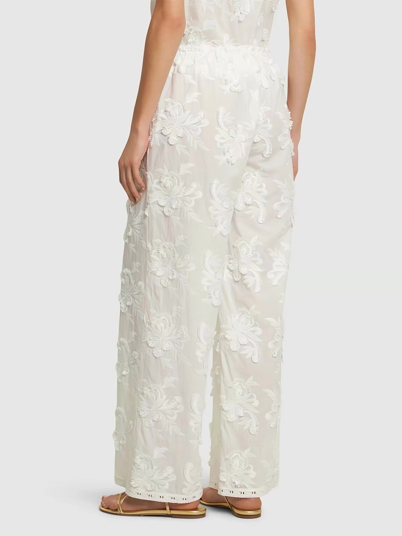 TG Jewell Straight-leg Embroidered Appliqué Cotton Pants