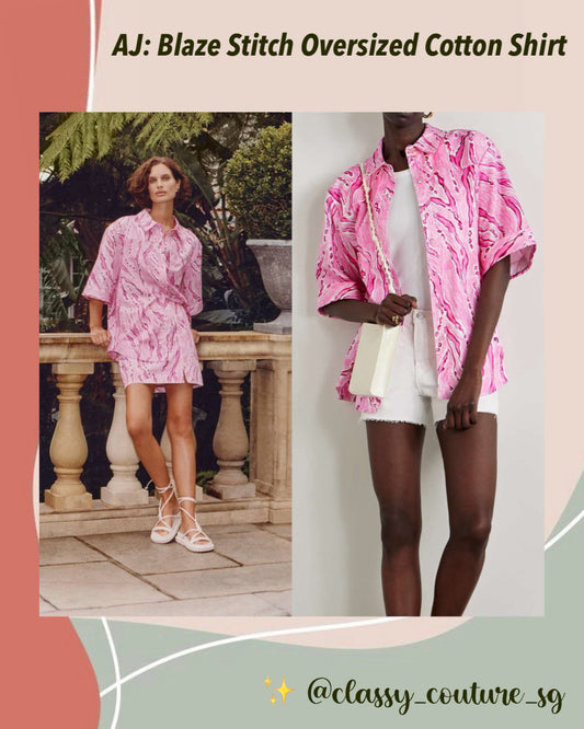 AJ Blaze Stitch Oversized Cotton Shirt in Dappled Flame Pink