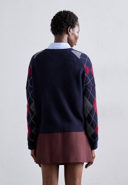 MJ Argyle Cropped Embellished Wool Cardigan