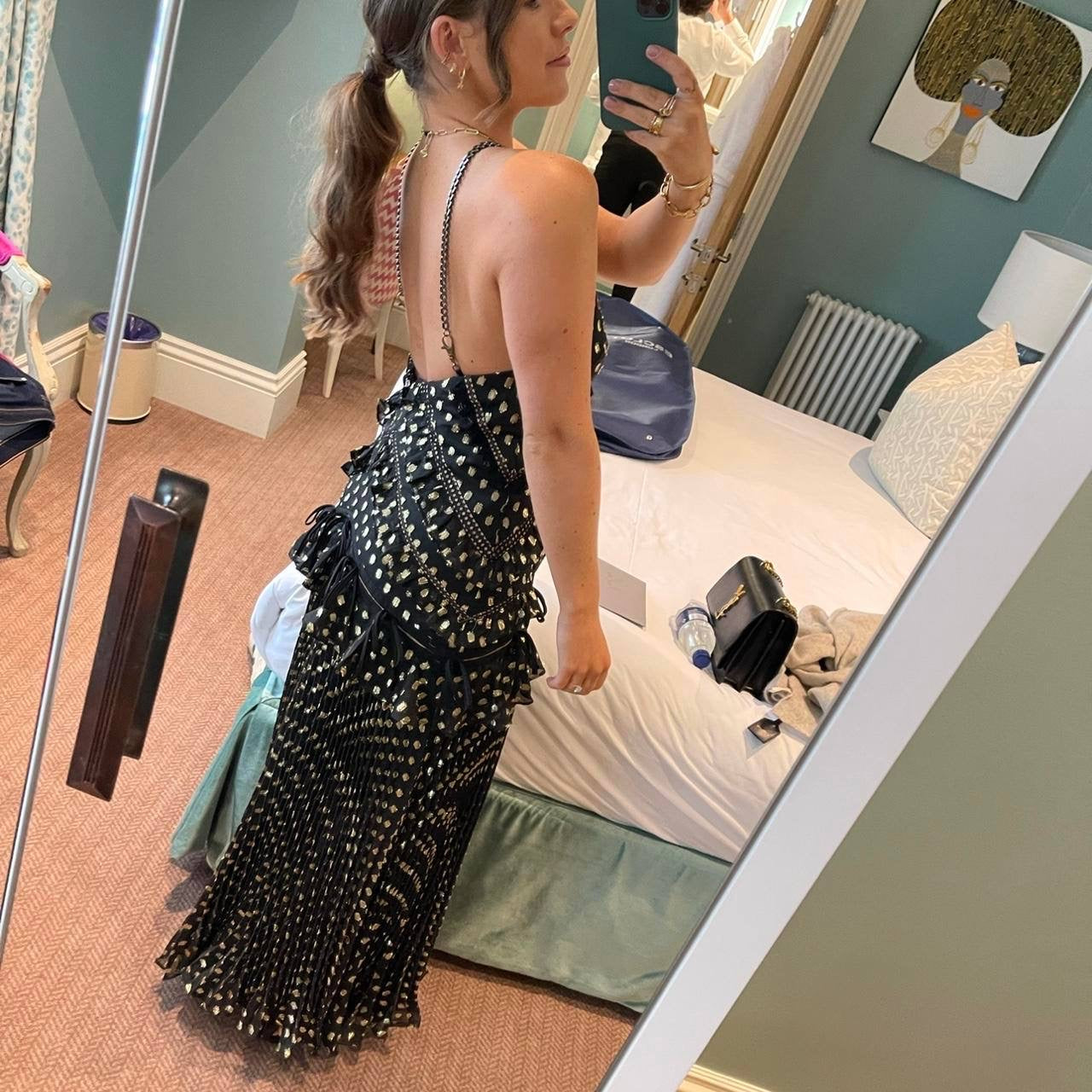 SP Black Metallic Gold Polka Dot Maxi Dress