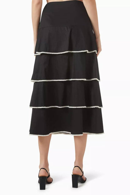 SD Cotton Pearl Embellished Shirt | Tiered Midi Maxi Skirt | Set