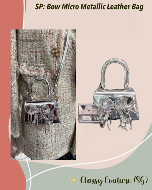 SP Bow Micro Metallic Leather Top Handle Bag with Detachable Strap