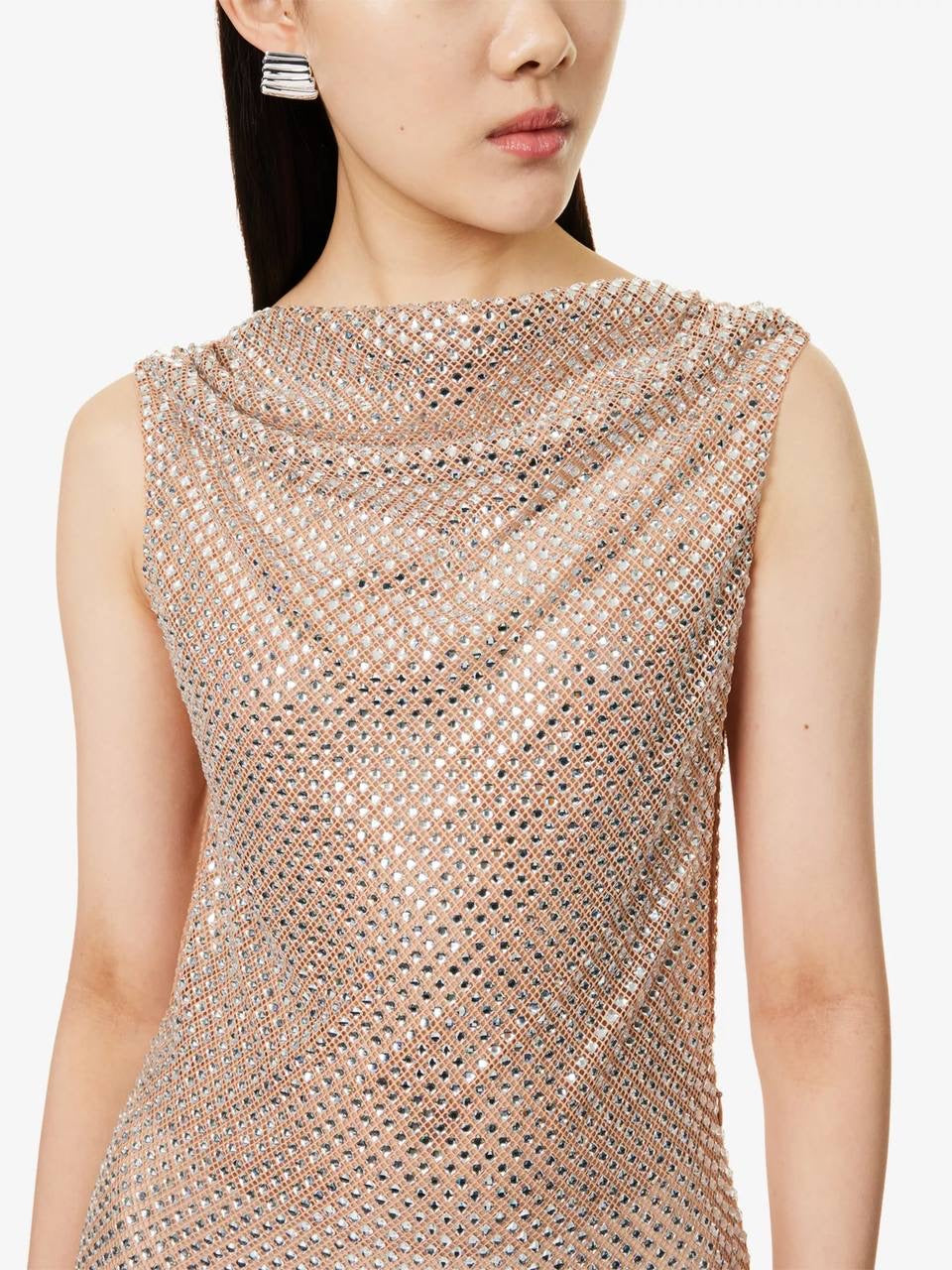 SP Silver Rhinestone Drape Maxi Dress