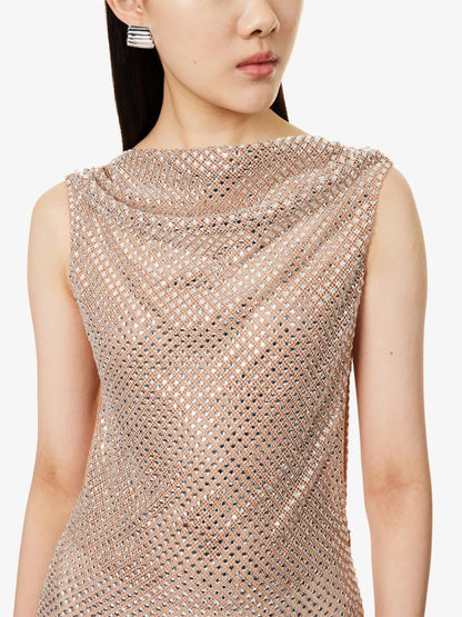 SP Silver Rhinestone Drape Maxi Dress