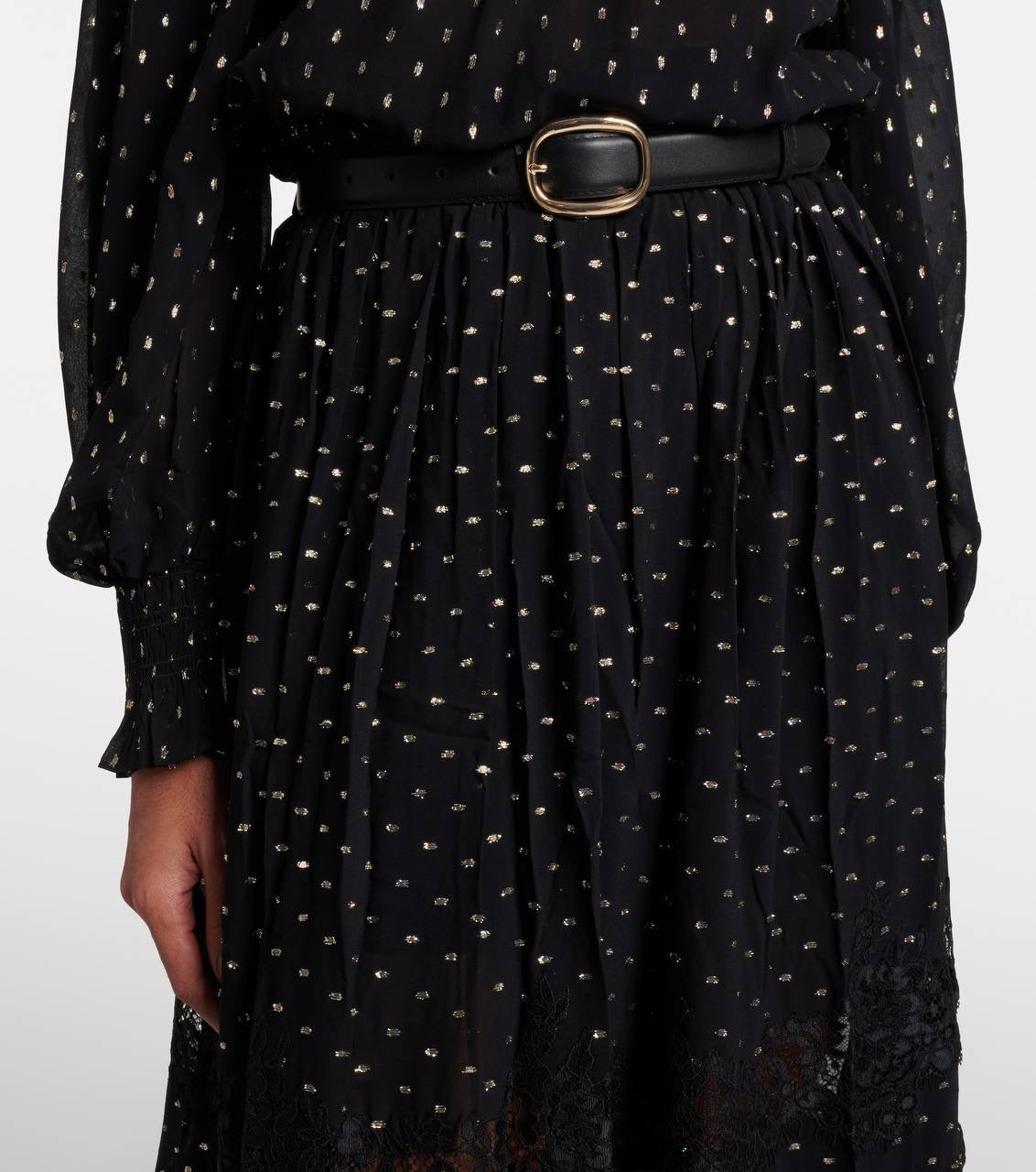 SP Black And Gold Chiffon Off Shoulder Top | Tiered Maxi Skirt | Set