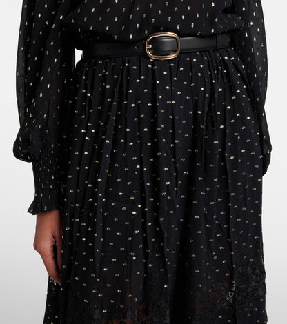 SP Black And Gold Chiffon Off Shoulder Top | Tiered Maxi Skirt | Set