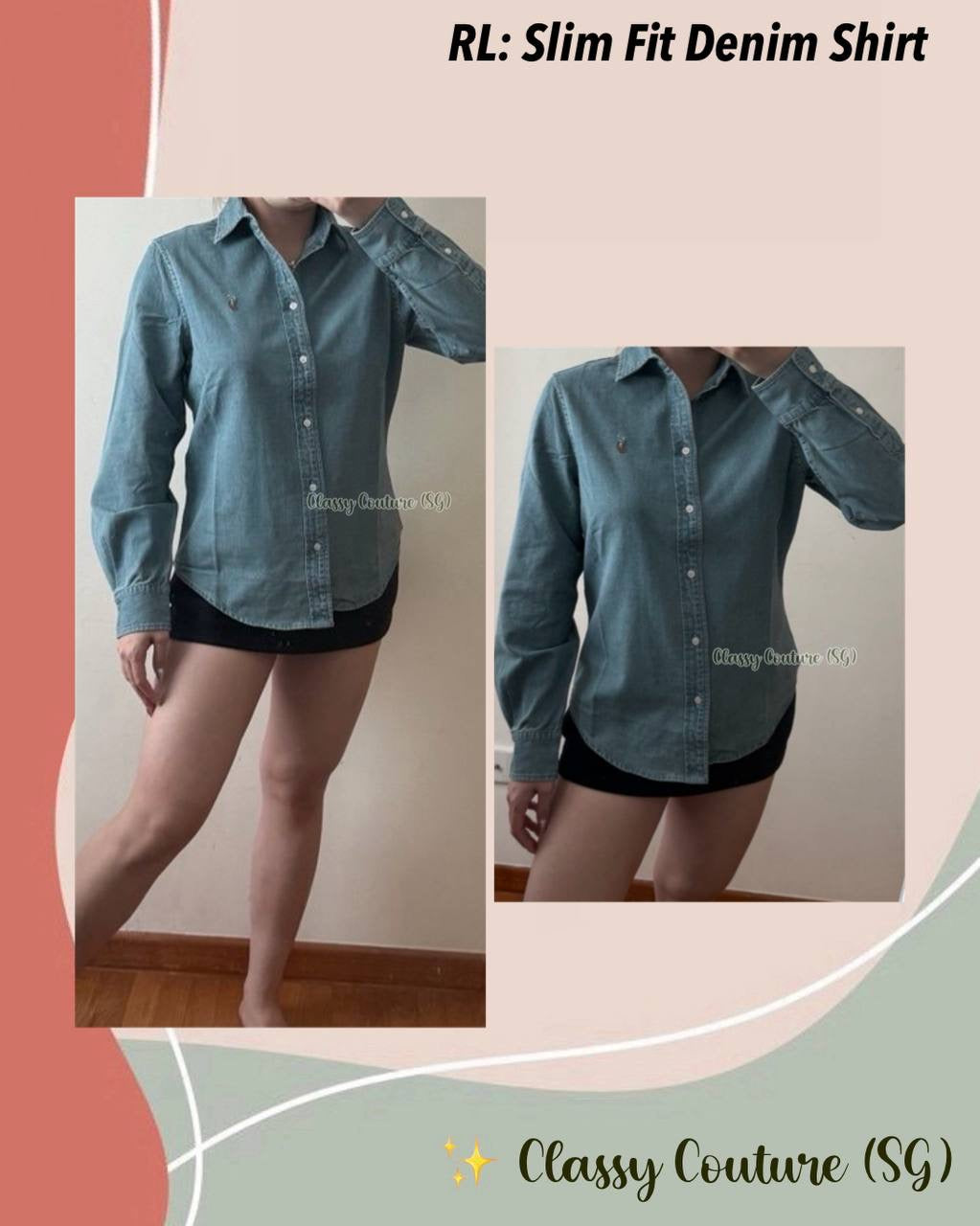 RL Slim Fit Light Wash Cotton Denim Shirt