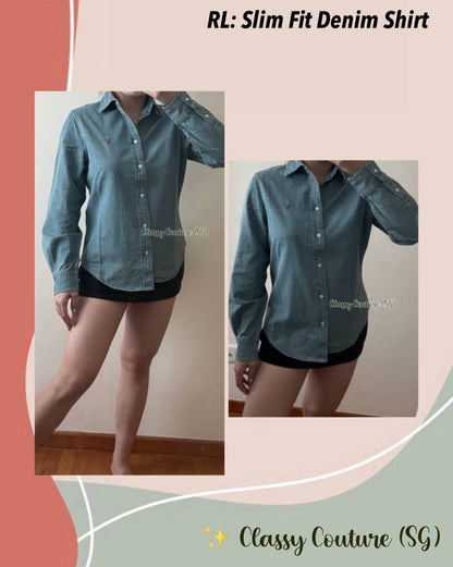 RL Slim Fit Light Wash Cotton Denim Shirt
