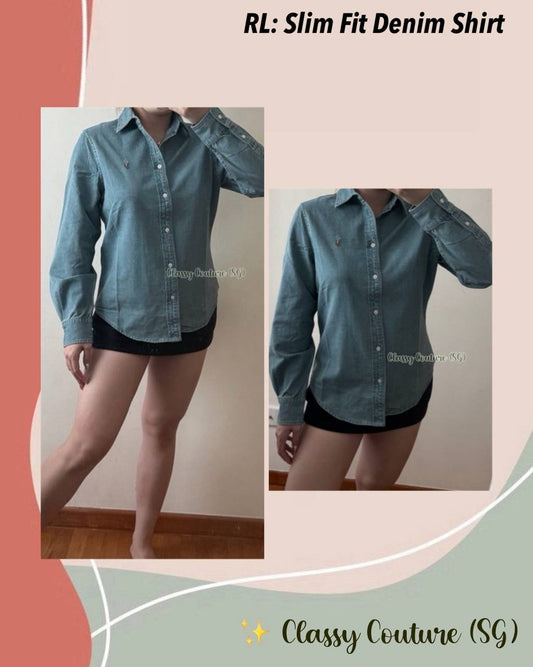 RL Slim Fit Light Wash Cotton Denim Shirt