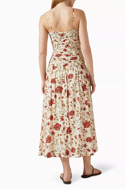 Ref Azure Cotton-viscose Shirred Drop Waist Midi Dress