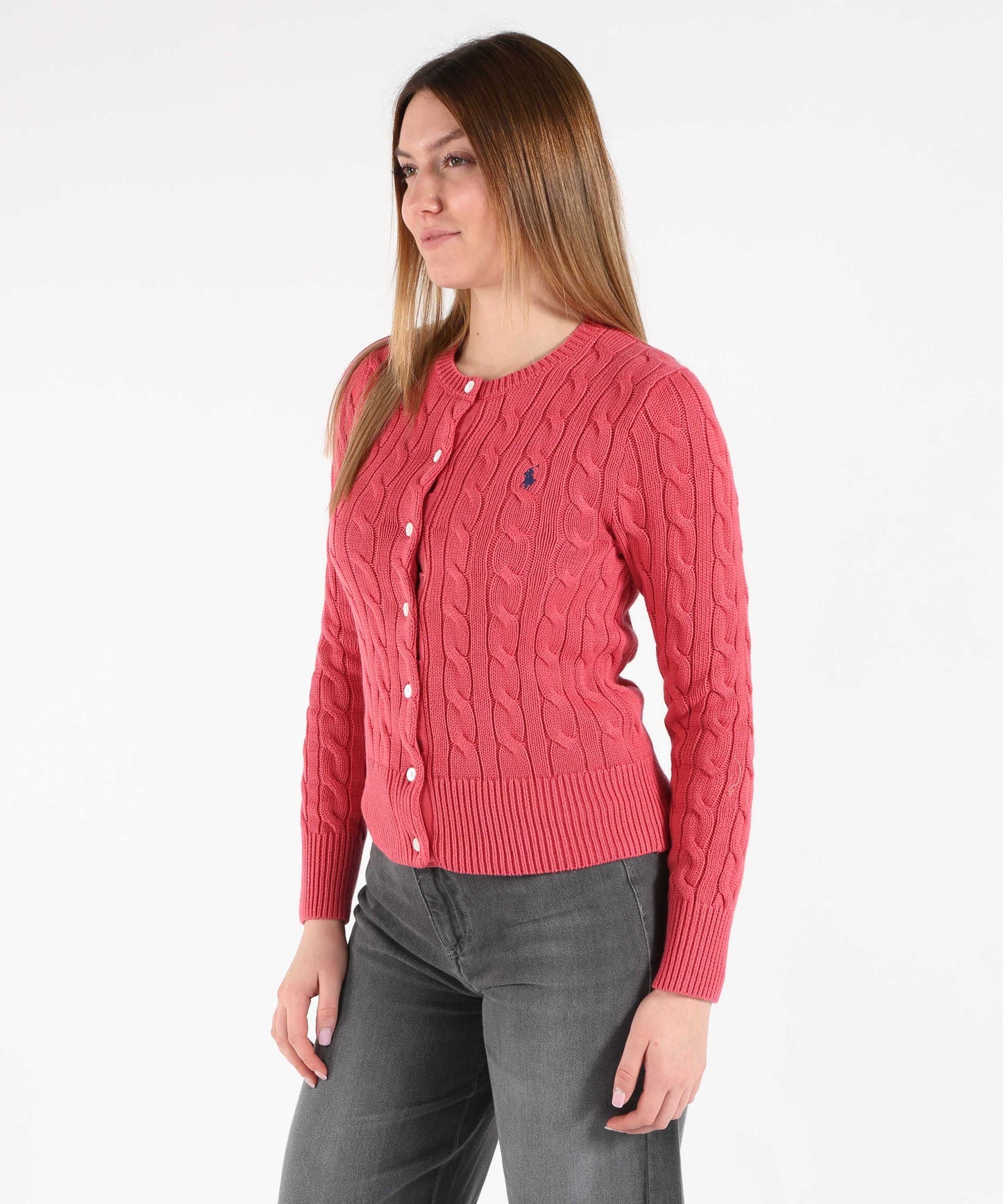 5 Colors! RL Cotton Cable Knit Crewneck Cardigan