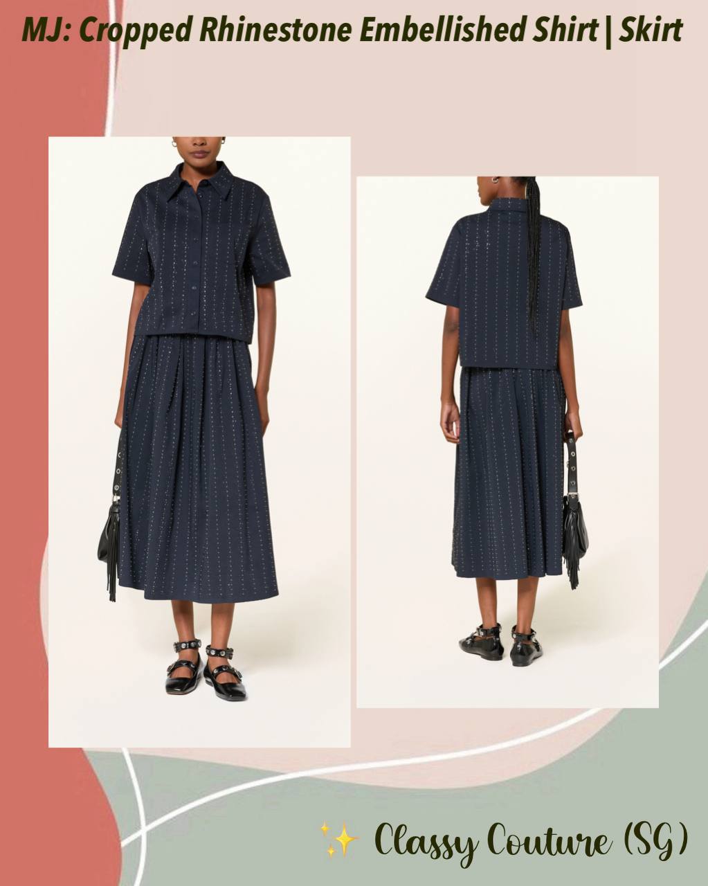 MJ: Cropped Rhinestone Embellished Shirt | Skirt
