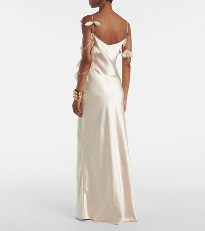 SP Satin Floral Appliqué Maxi Dress