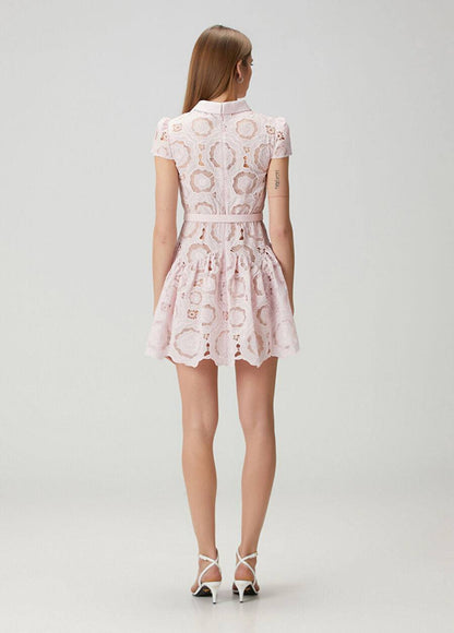 SP Pink Floral Lace Belted Mini Dress