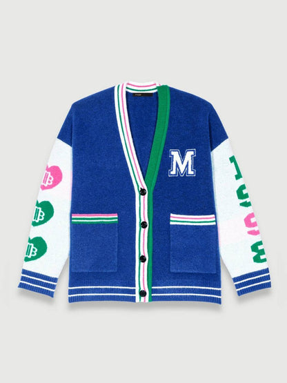 Blue Varsity Logo-Appliqué Cardigan