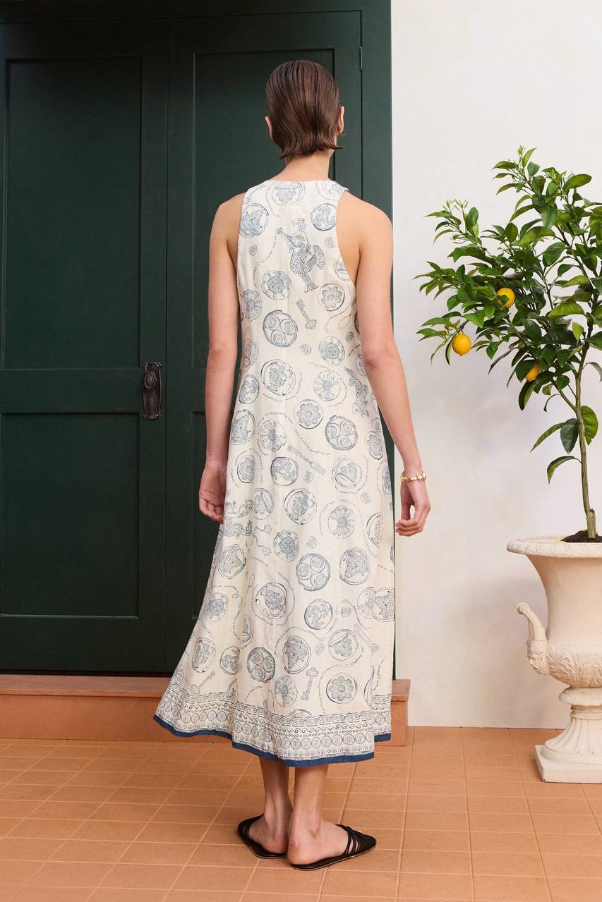 ALM Lucky Lace-Up Linen Midi Dress