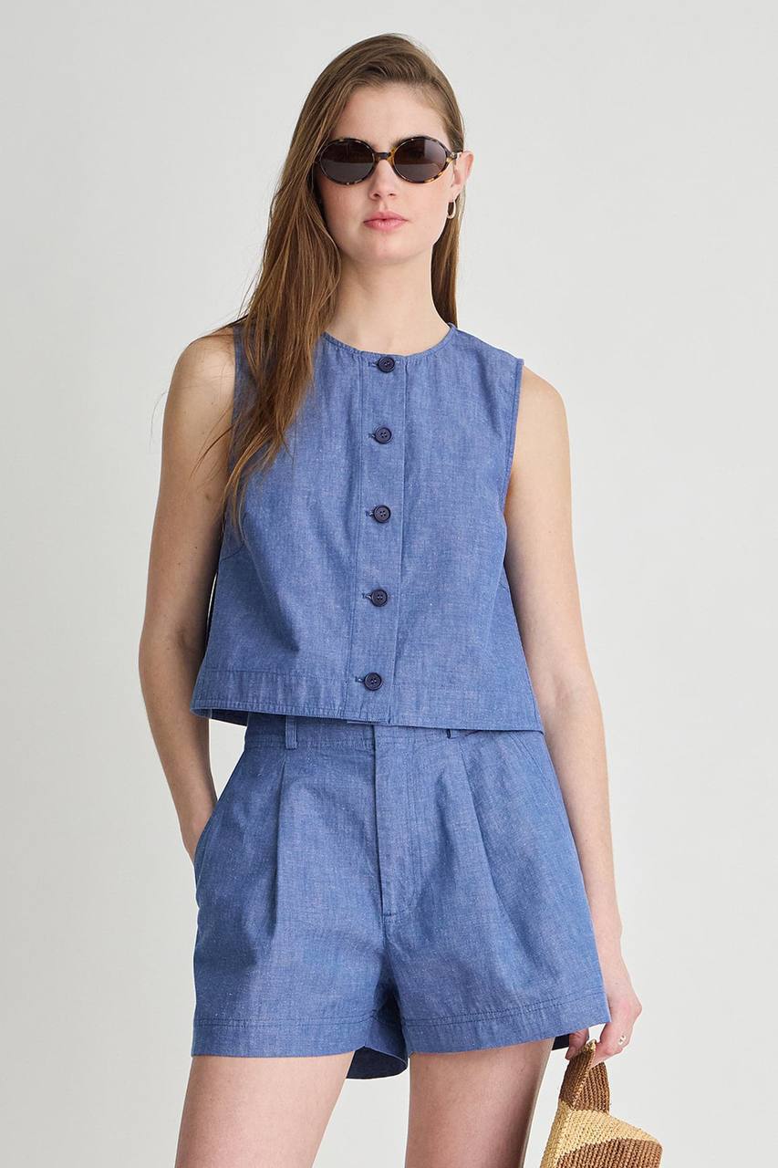 AA Godet Tank | Short Bari Short in Chambray