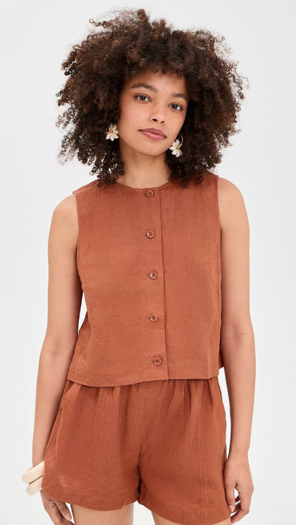 AA: Godet Linen Tank | Mar Shorts in Harissa