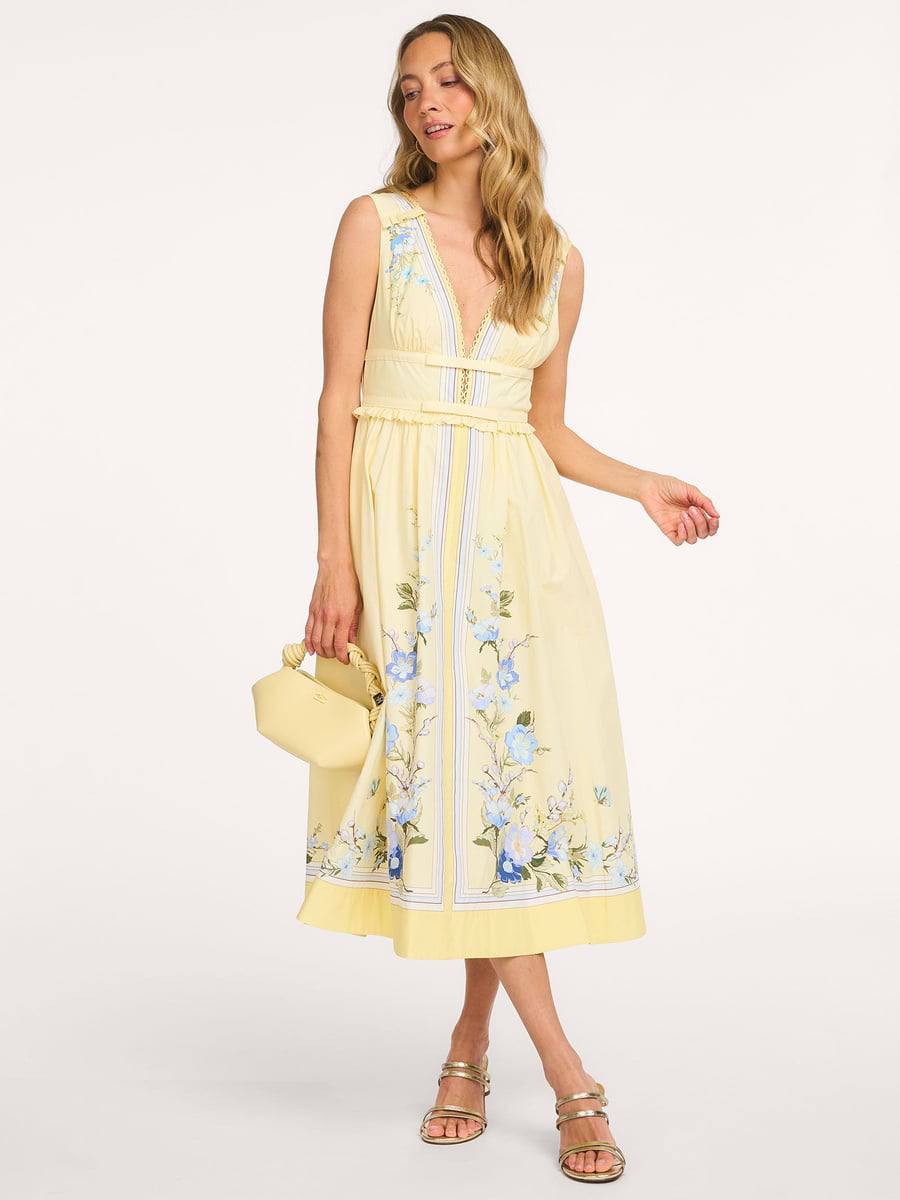 SP Yellow Bow V-neck Dress in Cotton