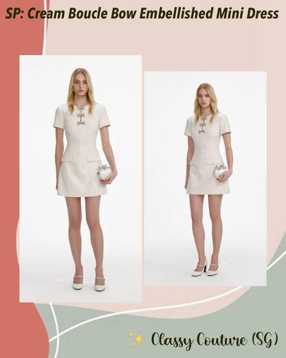 SP Cream Boucle Bow Embellished Mini Dress
