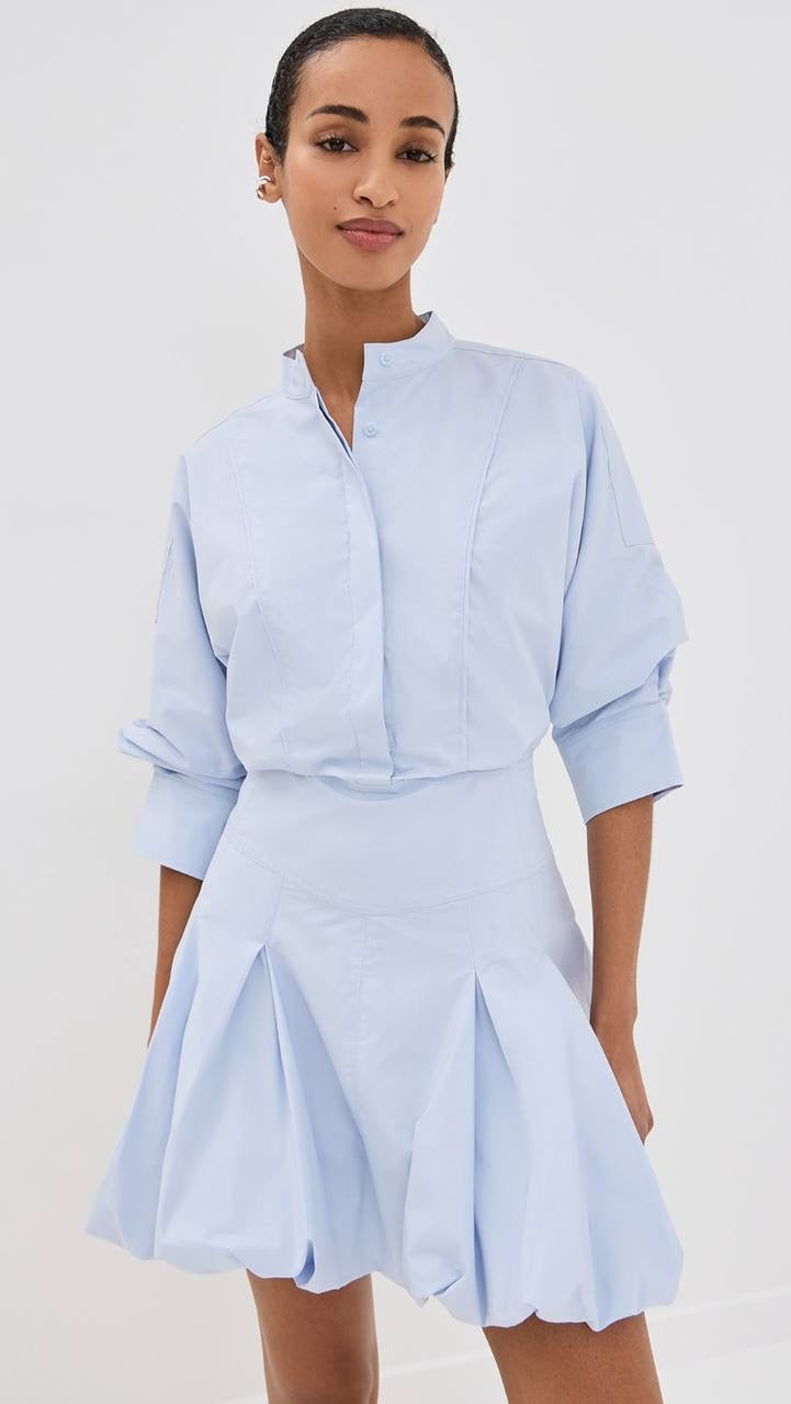 3 Colors! SK Effie Bubble Cotton-blend Mini Dress Shirtdress