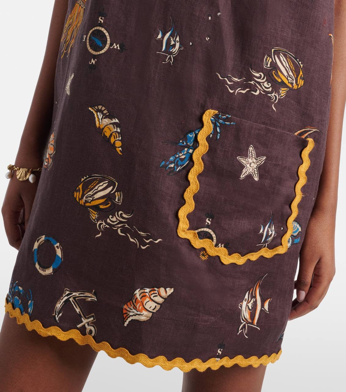 ALM Printed Scalloped Linen Mini Dress