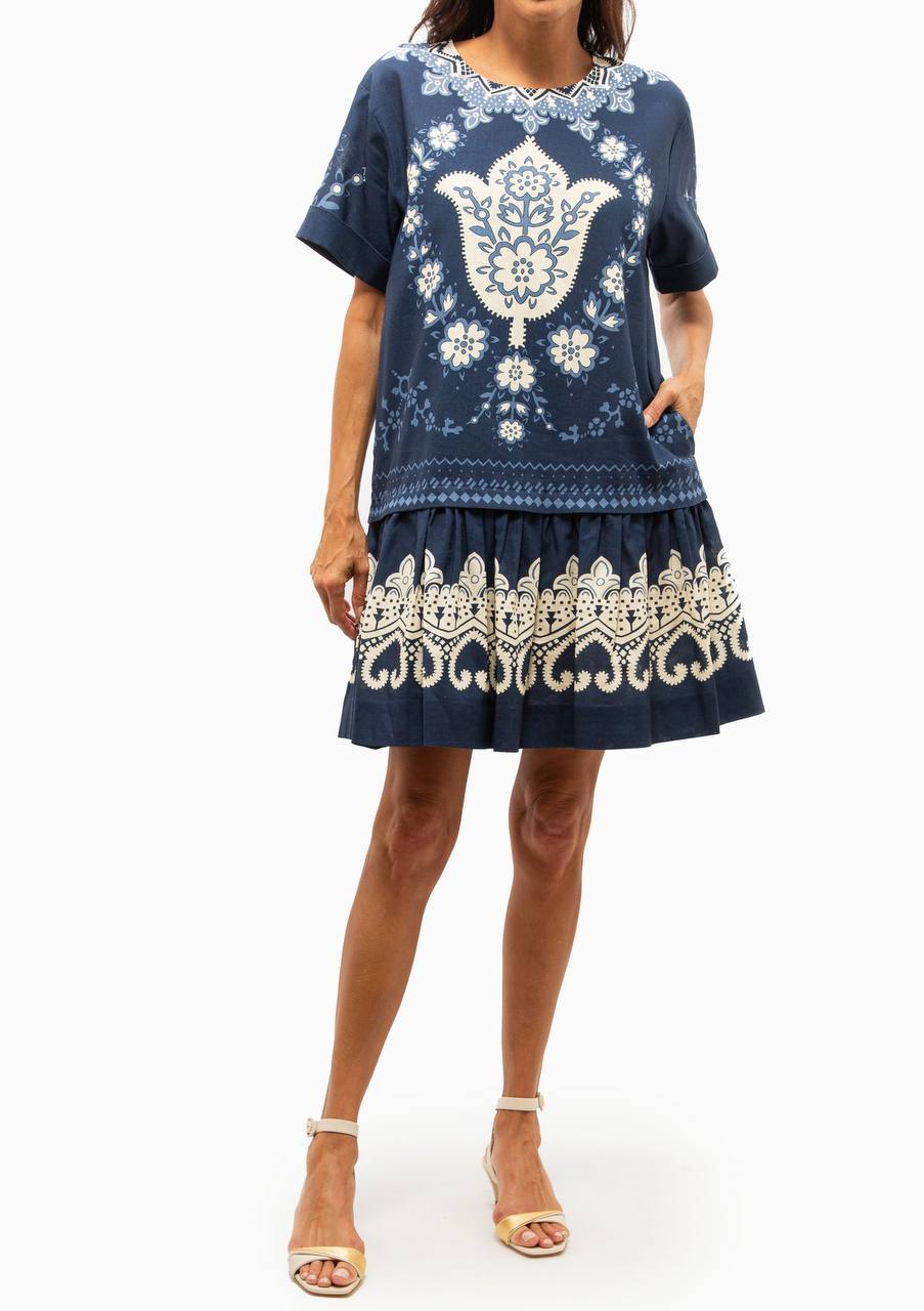 SE Navy Emelina Print Short Sleeve Mini Dress