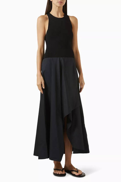 SA Knit Bodice Asymm Viscose-blend Midi Dress