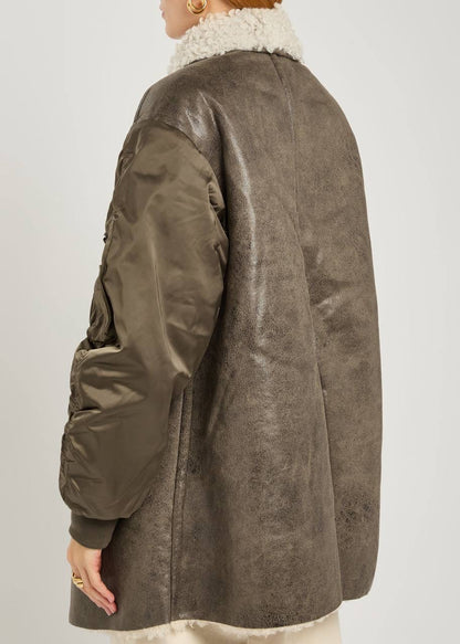 IM Evina Faux-Leather Shearling trimmed Jacket / Short Coat