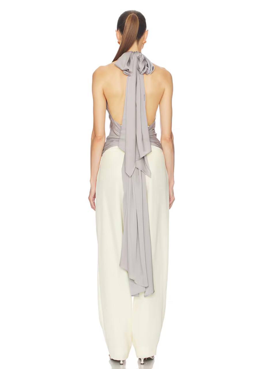 HS Natasha Silk Halter in Stormy Grey