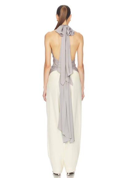 HS Natasha Silk Halter in Stormy Grey