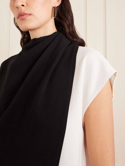 PS Elsa Asymmetric Crepe Cap Sleeve Color Block Top