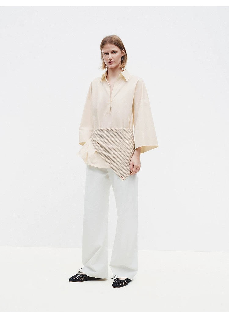 EDI Butter Yellow Stretch-Cotton Shirt w Cotton-silk Scarf