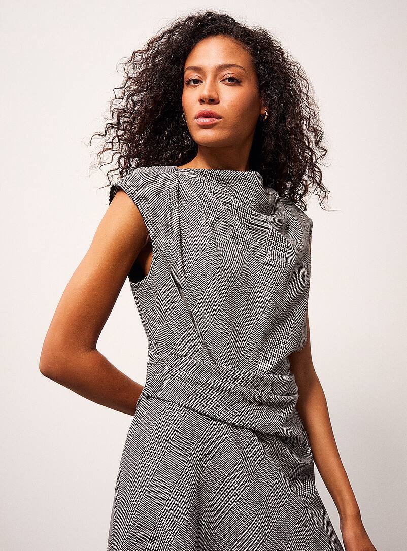 RS Grey Clara Wool-Blend Check Tailored Midi Dress