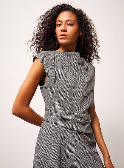 RS Grey Clara Wool-Blend Check Tailored Midi Dress