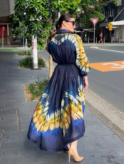 ALM Martine Tie Dye Ramie Shirtdress Midi Dress