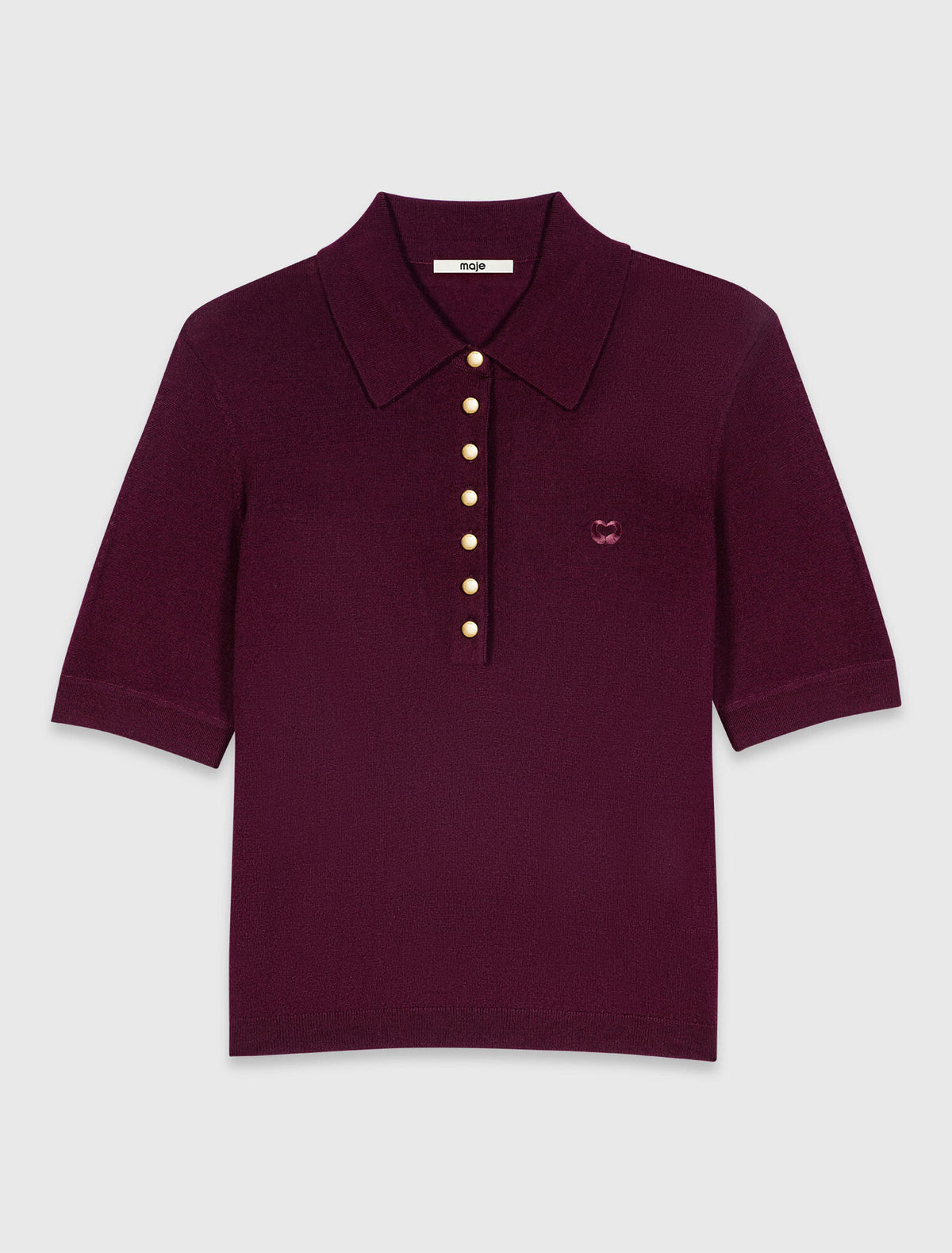 Malila Polo Collar Jumper Top | Cardigan with Embroidered Logo | Wool Burgundy Purple-red Set