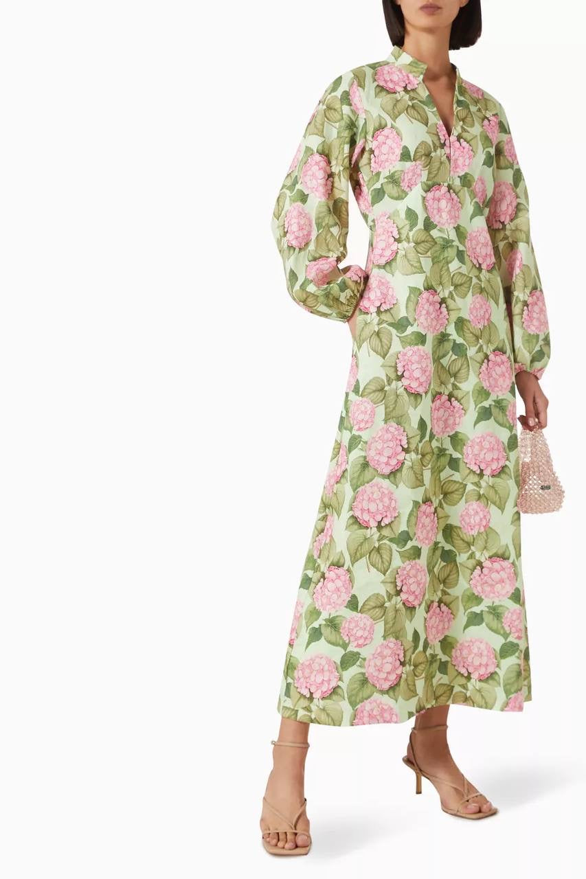 PN Elodie Linen Midi Dress in Pink Jardin
