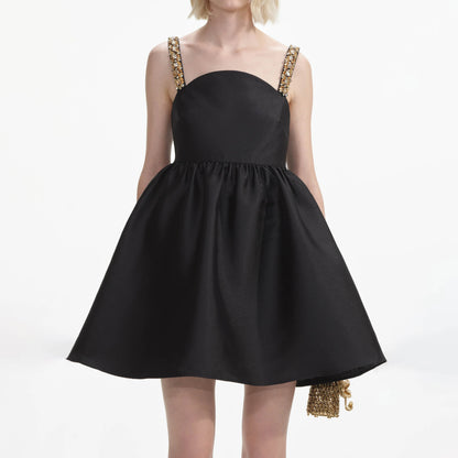 SP Black Taffeta Embellished Mini Dress Jisoo