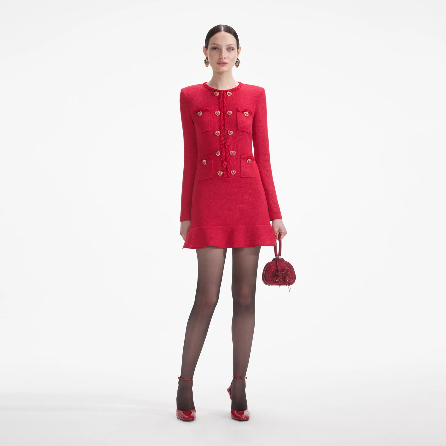 SP Red Knit Heart Buttoned Mini Dress