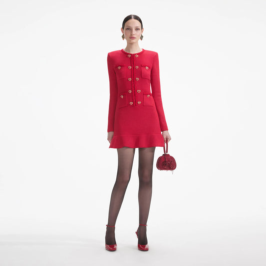 SP Red Knit Heart Buttoned Mini Dress