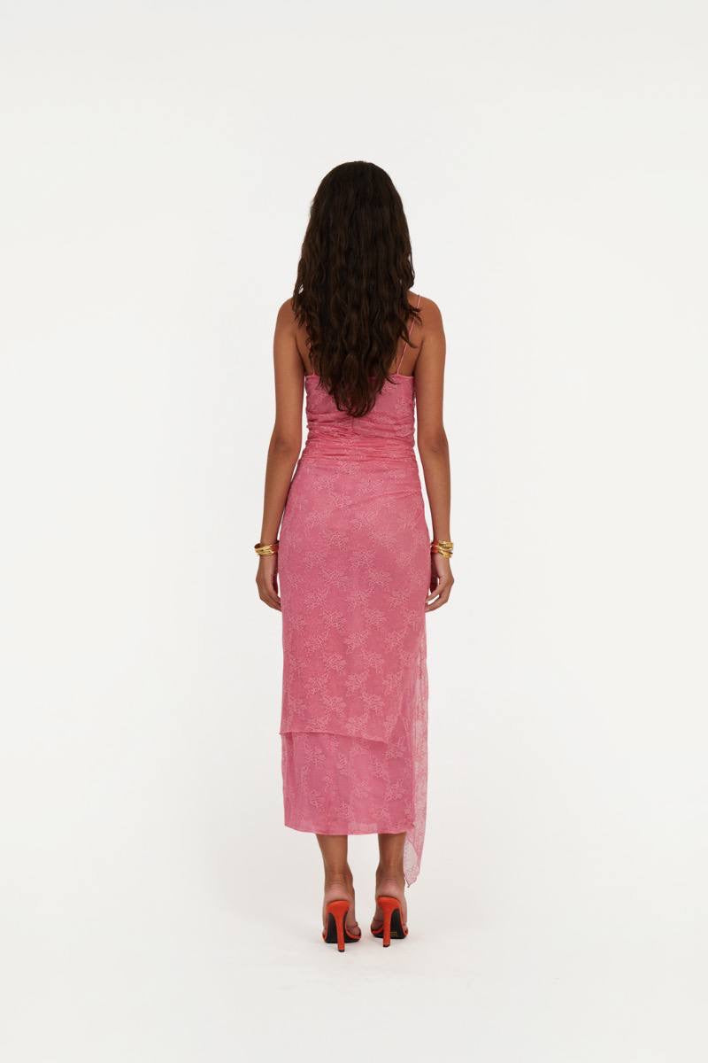(draft, checked) RTT Ruched Lace Midi Dress