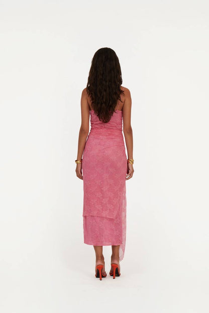 (draft, checked) RTT Ruched Lace Midi Dress