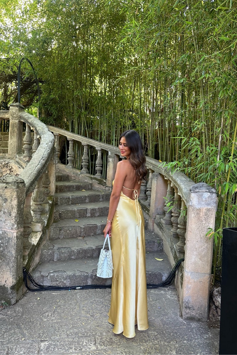 Yellow Jeany Silk Halter Maxi Dress Gown