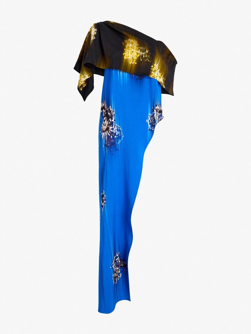 PS Haya Printed Asymmetric Draped Off Shoulder Viscose Cady Long Top