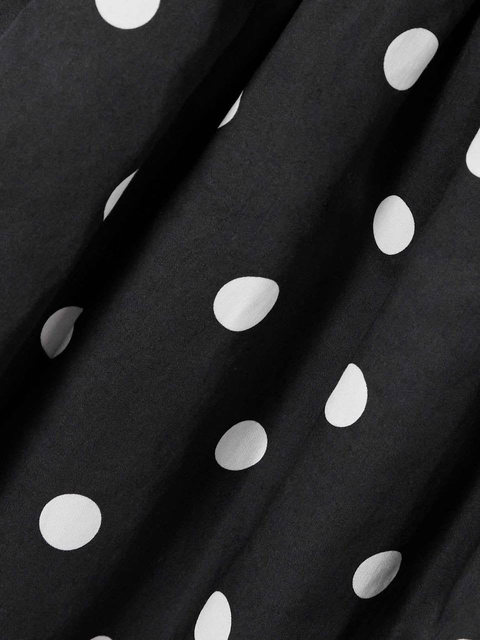 SP Black Polka Dot V-Neck Off Shoulder Cotton-Blend Mini Dress