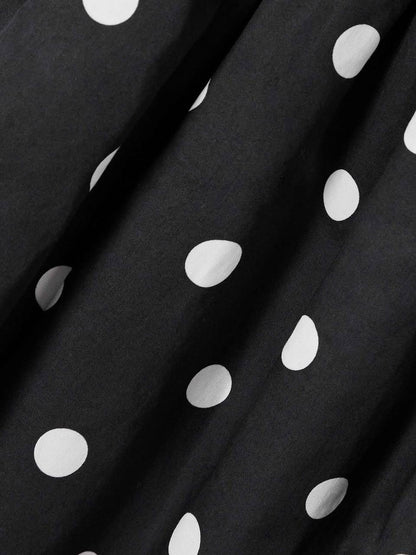 SP Black Polka Dot V-Neck Off Shoulder Cotton-Blend Mini Dress