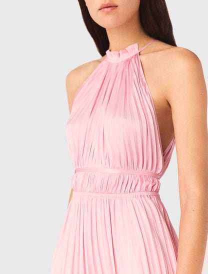 MJ Pleated Halter Neck Midi Dress